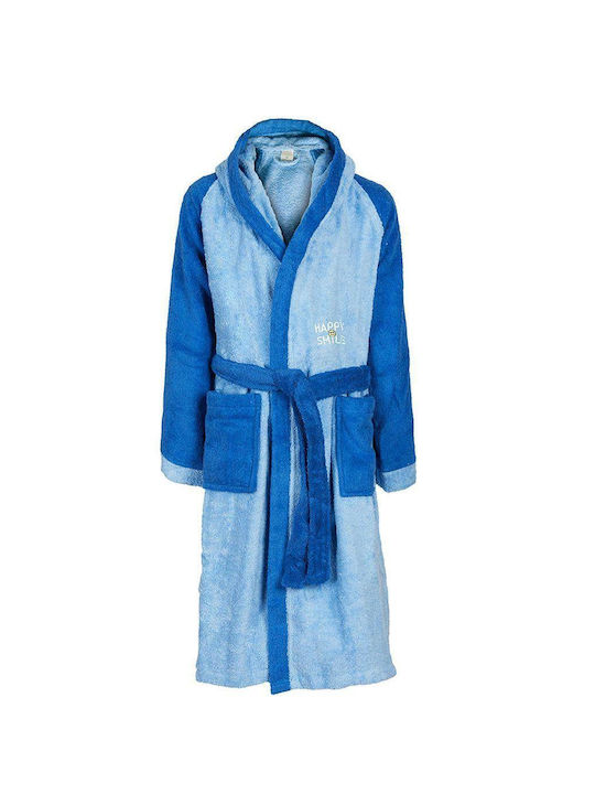 Dimcol Kids Hooded Bathrobe Happy Smile Sky Blue