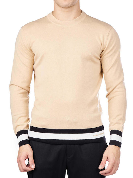 Karl Lagerfeld Crewneck Ανδρικό Πουλόβερ Μακρυμάνικο Μπεζ