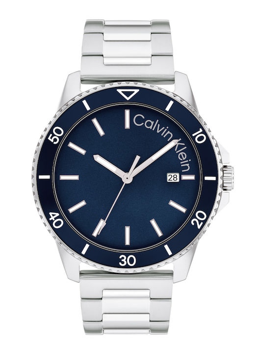 Calvin Klein Aqueous Ανδρικό Ρολόι 44mm Μπαταρίας με Ασημί Μεταλλικό Μπρασελέ