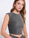 Funky Buddha Damen Sportliches Crop Top Ärmellos Gray