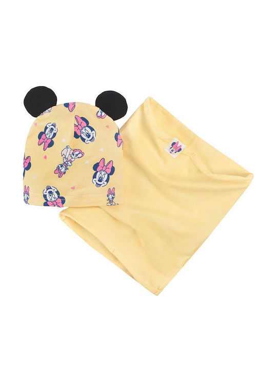 Minnie Mouse Σετ Παιδικό Σκουφάκι με Κασκόλ Υφασμάτινο Κίτρινο