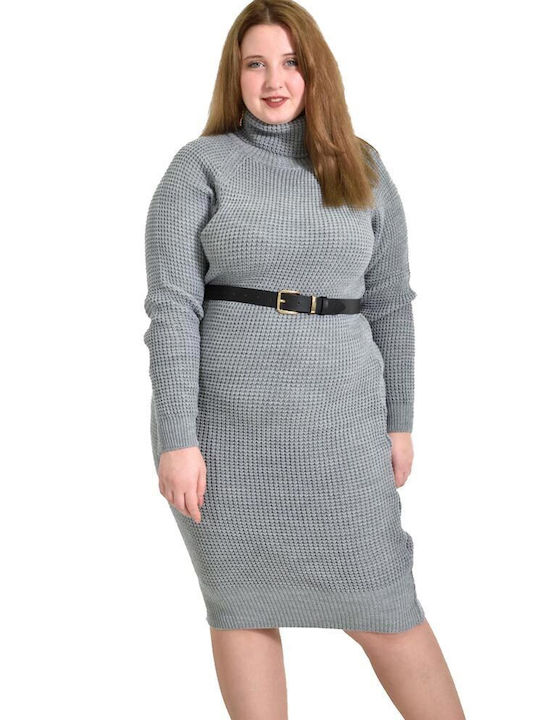 Caroon Midi Rochie Tricotat Guler Înalt Grey