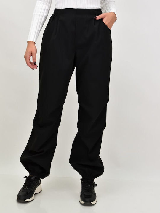 Potre Damen Stoff Hose mit Gummizug Black