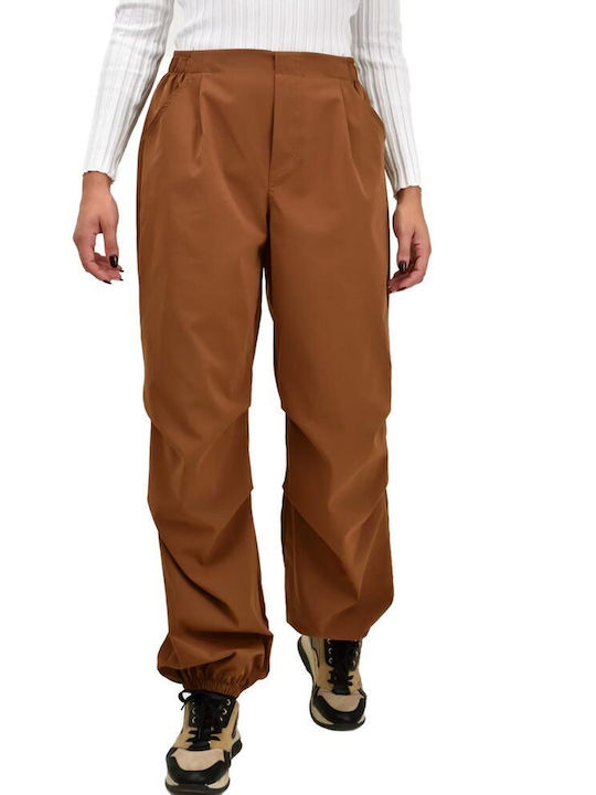 Potre Women's Fabric Trousers with Elastic coffee