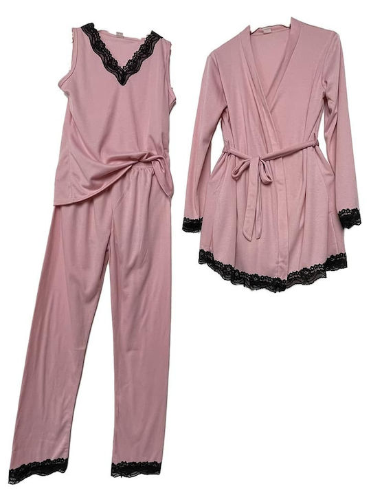 Cootaiya Winter Damen Baumwolle Robe mit Pyjama Rose
