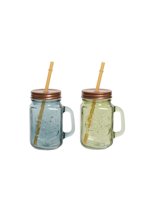 Beauty Home Glass Water made of Glass in Green Color with straw