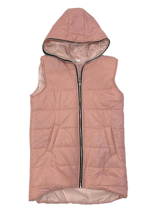 Lungă Jachetă de femei Fără mâneci Puffer Roz
