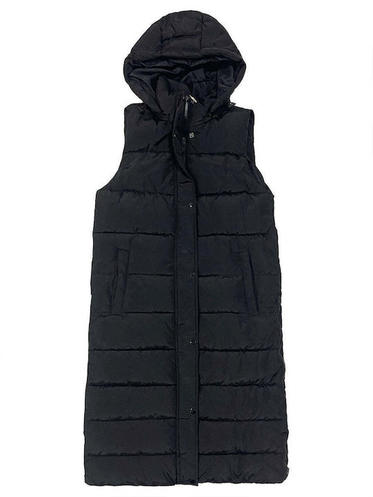 Ustyle Long Jachetă de femei Fără mâneci Puffer μαύρο