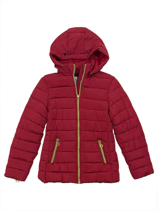 Ustyle Women's Short Puffer Jacket for Winter with Hood RED