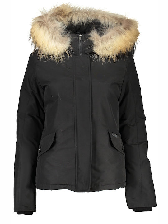 Woolrich Women's Short Lifestyle Jacket for Winter with Hood Black