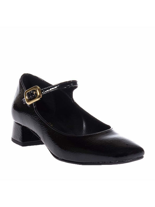 Beatris Patent Leather Black Heels with Strap