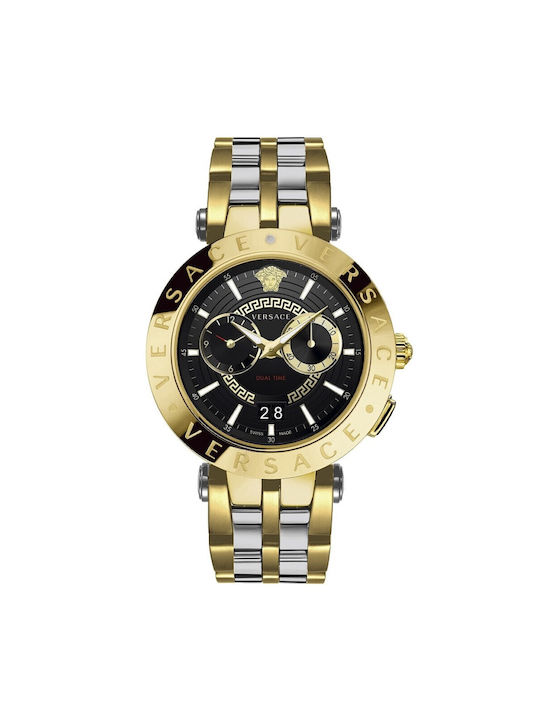 Versace V-race Dual Time Ρολόι Μπαταρίας με Χρυσό Μεταλλικό Μπρασελέ