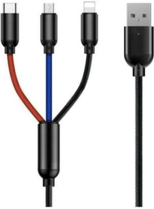 Vonk V26 Geflochten USB zu Blitzschlag / Typ-C,TC-TC / Micro-USB Kabel 2.1A Schwarz 1.2m (3in1)