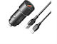 XO Car Charger 18W 1.5A Fast Charging with one Port: 1xUSB with Cable Lightning Black Color