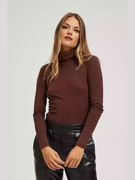 Make your image Damen Bluse Baumwolle Langärmelig Rollkragenpullover Coffee.