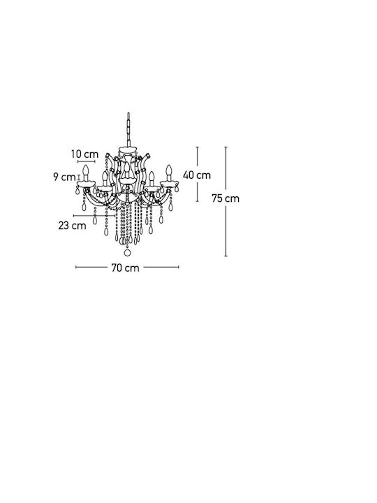 Inlight Chandelier Candlestick 6xE14 Gold 5244-6-ΧΡΥΣΟ