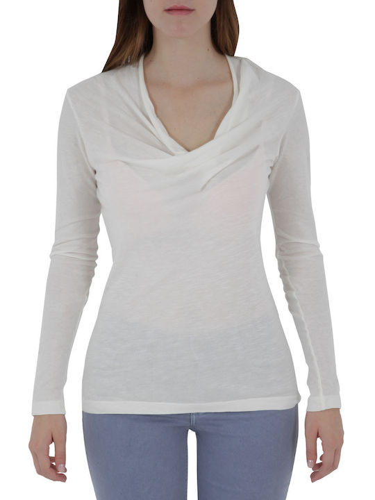 Bobi Los Angeles Women's Blouse Cotton Long Sleeve Drape Monochrome 544-13468-white
