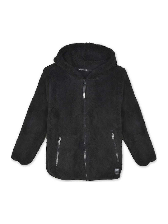 Athletic Kids Cardigan Fleece with Hood Black