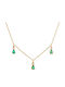 Ioannis Kosmima Necklace with Tear Design Made of Gold Plated Silver with Green Zircon