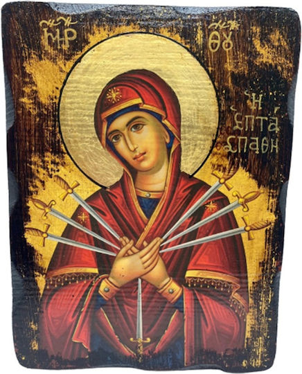 Saint Icon Virgin Mary Holding the Infant Wooden 20x15cm