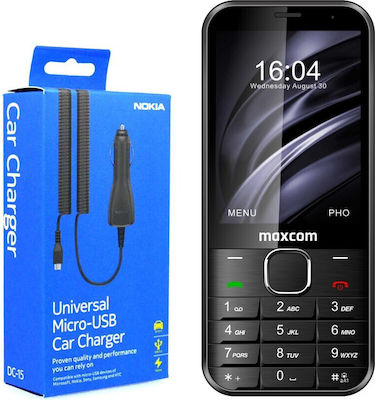 MaxCom MM334 + Φορτιστής Αυτοκινήτου Nokia Micro USB Single SIM Mobile Phone with Buttons Black