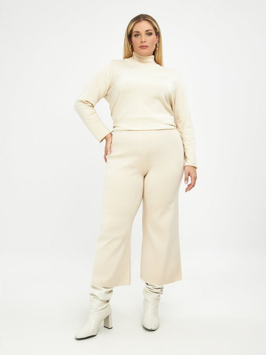 Mat Fashion Pantaloni de damă Fabric Pantaloni cu elastic Beige