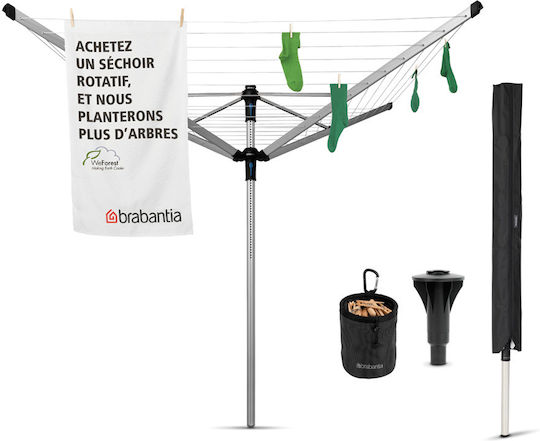 Brabantia Lift-O-Matic Advance Folding Floor Clothes Drying Rack for Garden Metallic with Hanging Length 50m