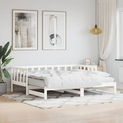 Sofa Bed Single Solid Wood Λευκός with Tables for Mattress 90x200cm