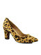 Leder Pumps mit Chunky Hohem Absatz Tiermuster Gelbe