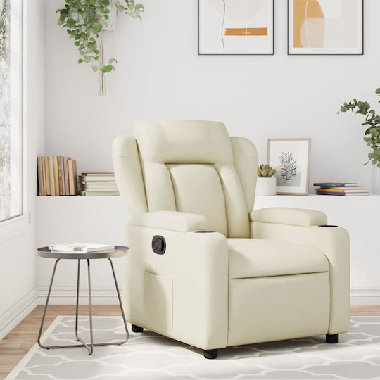 Fotoliu Relax cu Puf din Piele Ecologică Cremă 77x94.5x100cm
