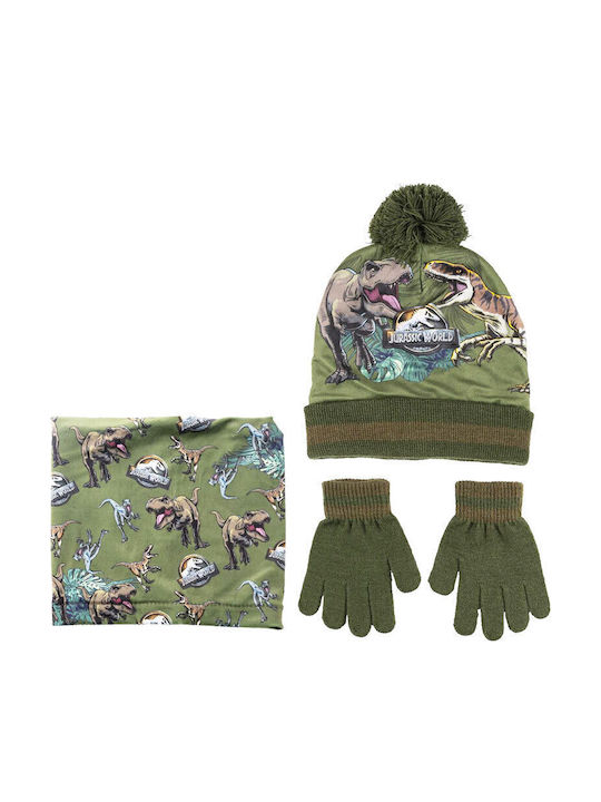 Jurassic World Kinder Beanie Set mit Schal & Handschuhen Gestrickt Grün