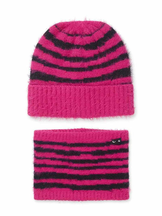 Kinder Mütze Set Gestrickt Fuchsie