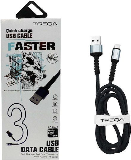 Treqa CA-8563 Braided USB 2.0 Cable USB-C Male - USB-A Silver 3m CA-8573-SBL