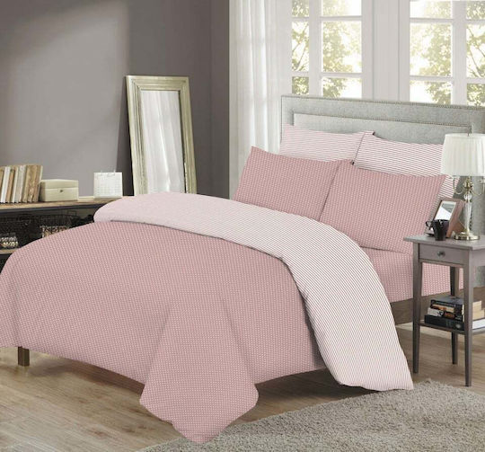 Marwa Bettwäsche-Set Überdoppel 220x250cm. Gepunktet / Gestreift bridal pink 4Stück