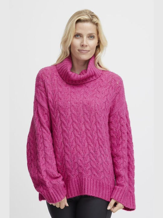 Fransa Women's Long Sleeve Sweater Fuchsia