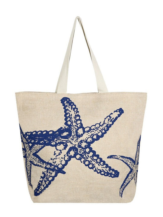 Aquablue Stoff Strandtasche mit Muster Stern Beige