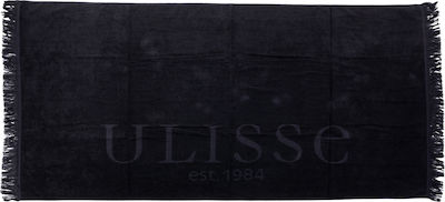 Ulisse Beach Towel Cotton Black with Fringes 180x100cm.