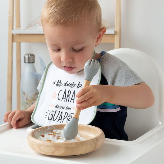 Kiokids Set de hrănire din Bambus cu Bază Antiderapantă Gri 2buc