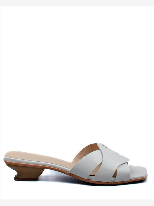 Wonders Chunky Heel Piele Mules White