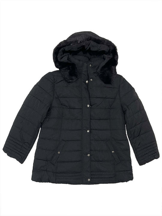 Ustyle Women's Short Puffer Jacket for Winter with Detachable Hood BLACK