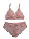 Heat Underwear Lace Underwear Set with Bra & Slip Pink