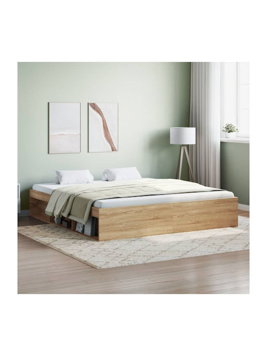 Suport Pat King Size Din Lemn Masiv Bej Cu Plăci Pentru Saltea 180x200cm