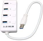USB 3.0 Hub 4 Porturi cu conexiune USB-A White