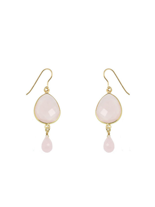 Theodora's Jewellery Earrings Pendants made of Silver Gold Plated with Stones Pink