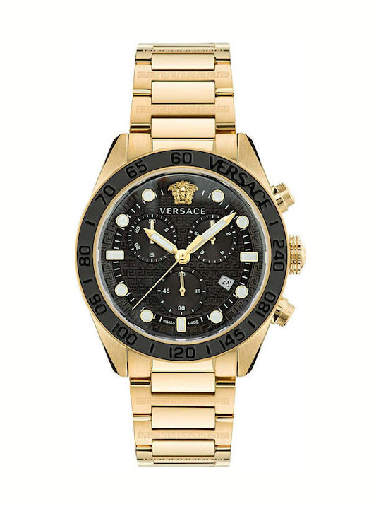 Versace Greca Herrenuhr Chronograph Batterie mit Gold Metallarmband