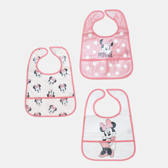 Alouette Minnie Mouse Αδιάβροχη Σαλιάρα Υφασμάτινη με Αυτοκόλλητο & Τσέπη Πολύχρωμη για 6 m+ 3τμχ