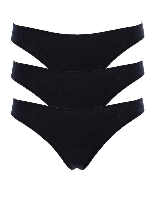 Brasiliano Βαμβακερά Γυναικεία Slip 3Pack Μαύρα