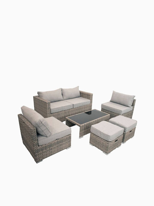 Outdoor Living Room Set with Pillows Gray 6pcs