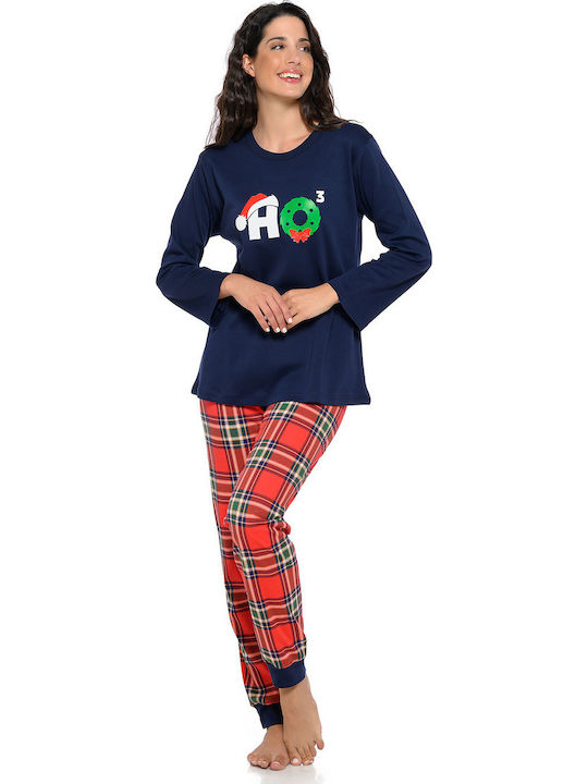 Clio Lingerie Winter Damen Pyjama-Set Marineblau