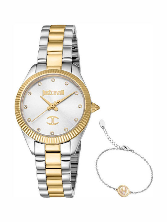 Just Cavalli Glam Crystals Womens Watch 30mm Battery with Silver Stainless Steel Bracelet